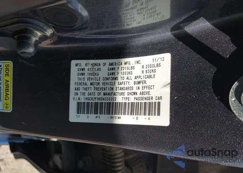 2013 Honda Accord Ex-L из США, поврежденный, VIN 1HGCR2F86DA055002